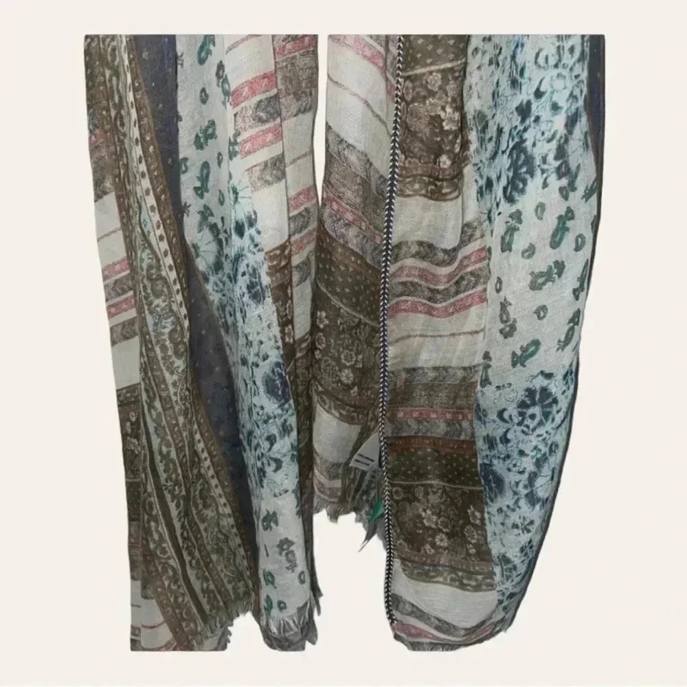 0507. NWT Maurices Fashion Scarf •‎ Patchwork Floral/Striped Print • Pink & Blue